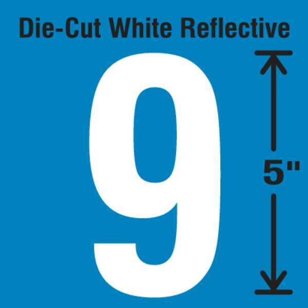 Die-Cut Reflective Number Label, 9, PK5