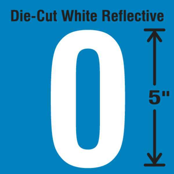 Die-Cut Reflective Number Label, 0, PK5