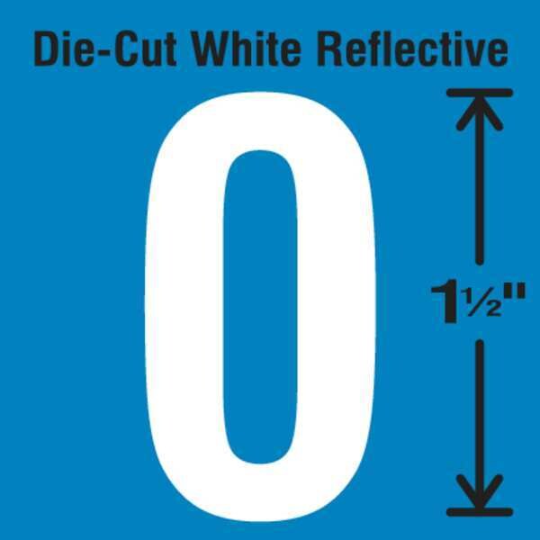 Die-Cut Reflective Number Label, 0, PK5