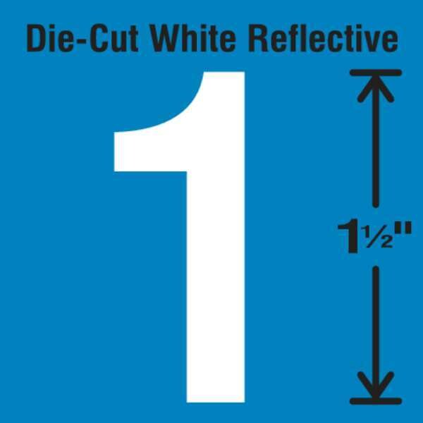 Die-Cut Reflective Number Label, 1, PK5