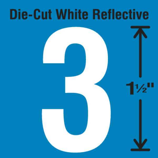Die-Cut Reflective Number Label, 3, PK5