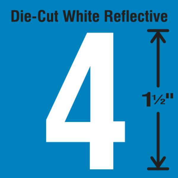 Die-Cut Reflective Number Label, 4, PK5