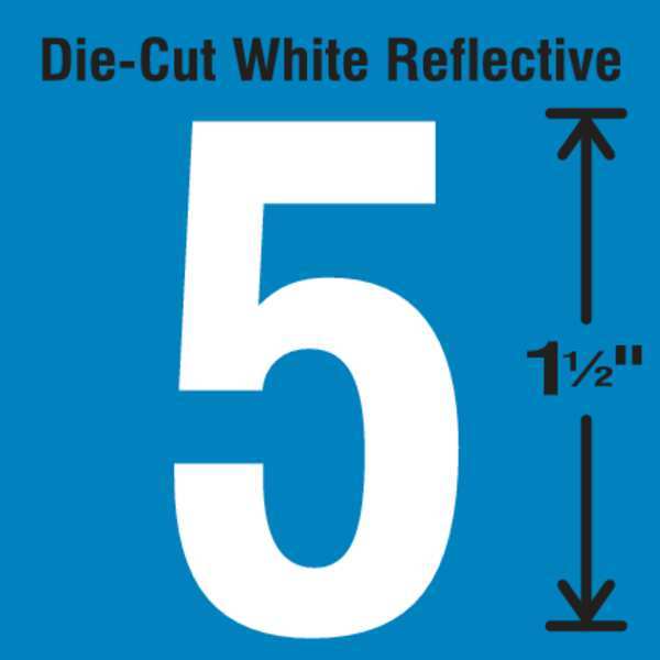 Die-Cut Reflective Number Label, 5, PK5