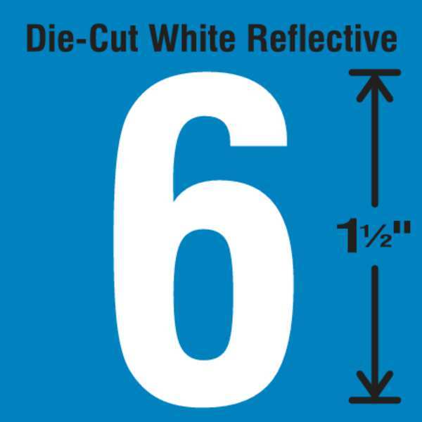 Die-Cut Reflective Number Label, 6, PK5
