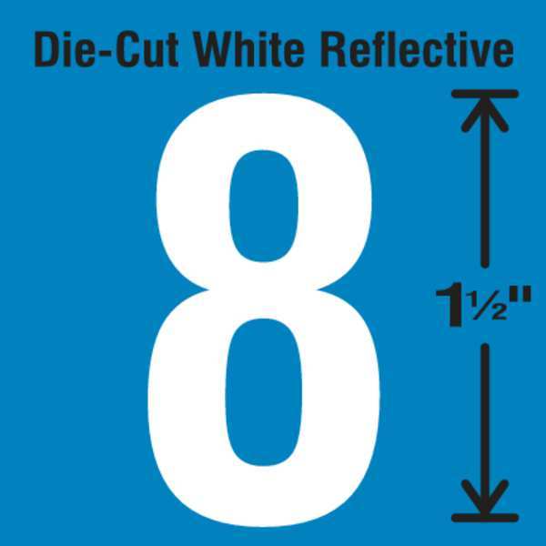 Die-Cut Reflective Number Label, 8, PK5