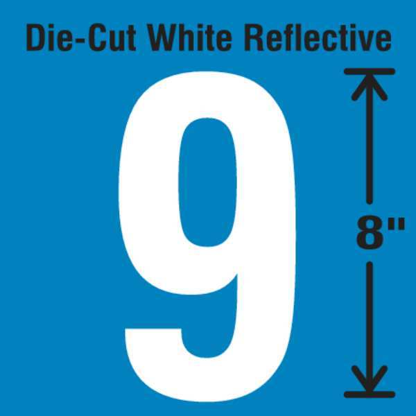 Die-Cut Reflective Number Label, 9