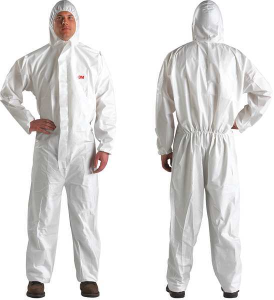 Hooded Disposable Coveralls, White, Microporous Polyethylene Laminate, Polypropylene, Zipper