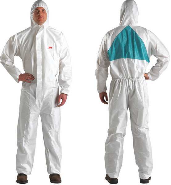Hooded Disposable Coveralls, White, SMMMS, Zipper