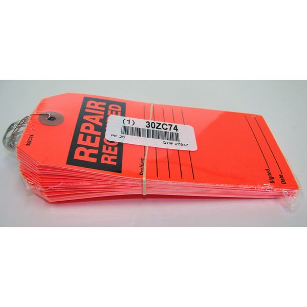 Repair Required Tag, Blck/Red, Paper, PK25