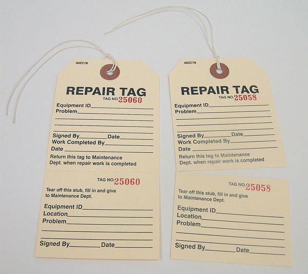 Repair Tag, 2-7/8 in W x 5-3/4 in H, PK100
