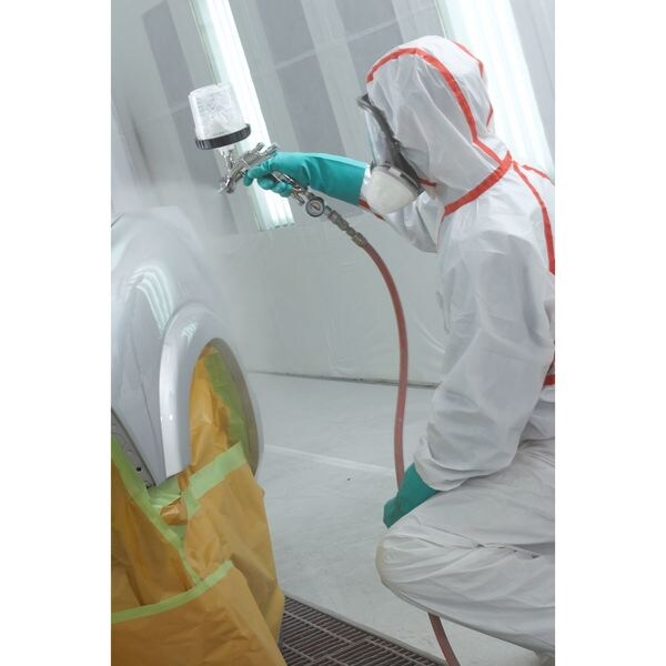 Hooded Disposable Coveralls, 25 PK, Red/White, Non-Microporous Polyethylene Laminate, Polypropylene