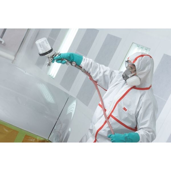 Hooded Disposable Coveralls, 25 PK, Red/White, Non-Microporous Polyethylene Laminate, Polypropylene