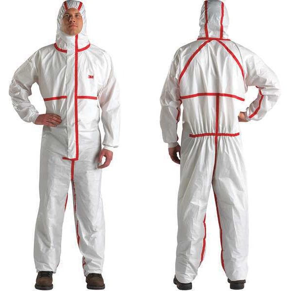 Hooded Disposable Coveralls, 25 PK, Red/White, Non-Microporous Polyethylene Laminate, Polypropylene