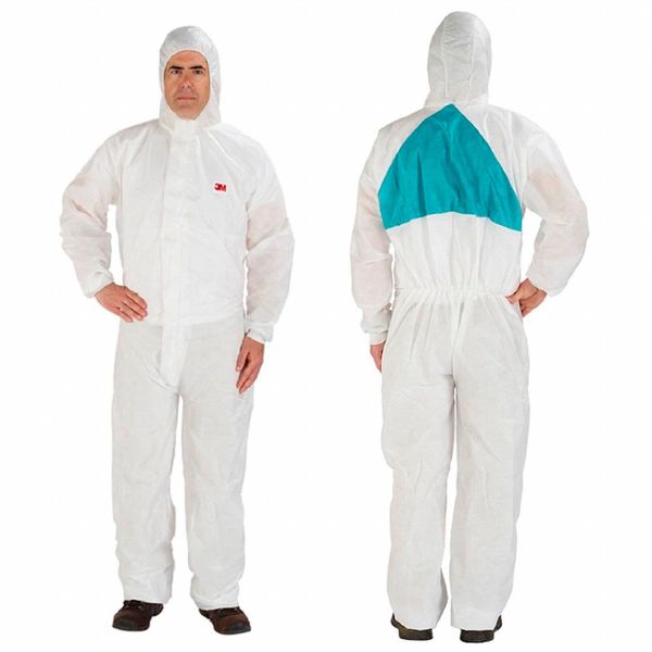 Hooded Disposable Coveralls, White, SMMMS, Zipper