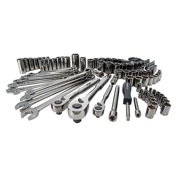 1/4 | 3/8 | 1/2 Drive Tool Set, 121-pc Gunmetal Chrome Mechani, Fractional & Metric, 120 pcs