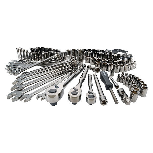 1/4 | 3/8 | 1/2 Drive Tool Set, 150-pc Gunmetal Chrome Mechani, Fractional & Metric, 150 pcs