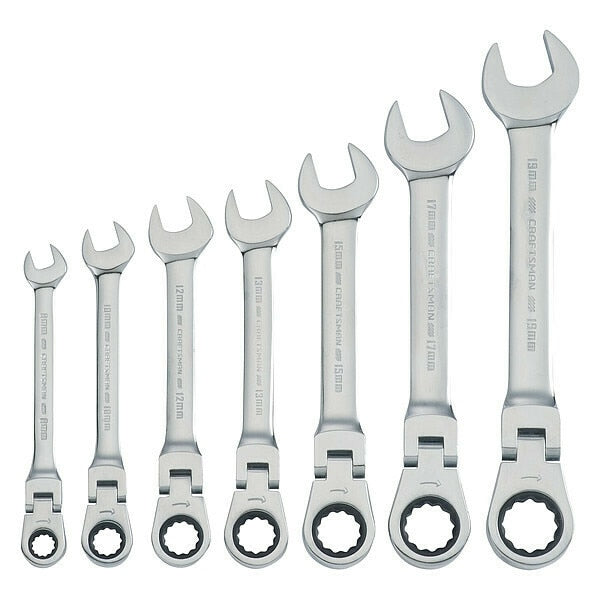 Flexible Head, Ratchets, 7-pc Metric Flex Head Ratchet, Polished Chrome