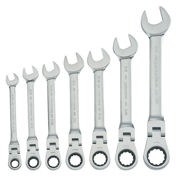 Flexible Head, Ratchets, 7-pc SAE Flex Head Ratchet Wre, Polished Chrome
