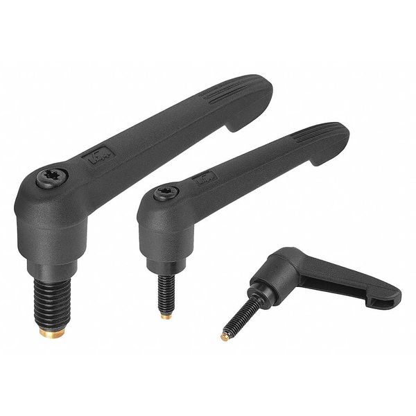 Adjustable Handle with Non-Marring Brass Tip, Size 2, M10X60, Form A, Handle Plastic, Black RAL 7021