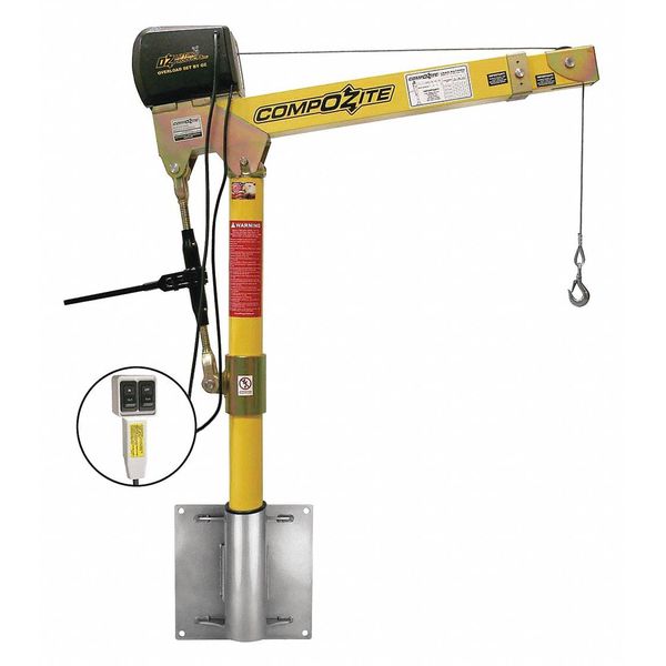 Davit Crane Kit, 22 in to 66 in Reach, 0 in to 540 in Lift Range, Yellow