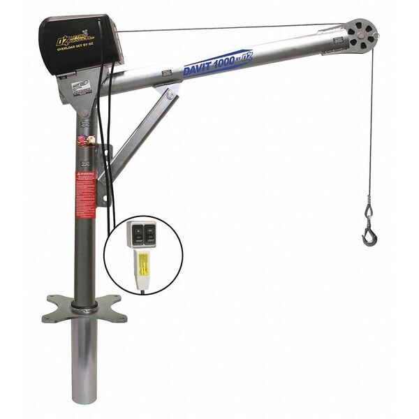 Davit Crane Kit, 27.5 in to 42 in Reach, 0 in to 540 in Lift Range, Silver
