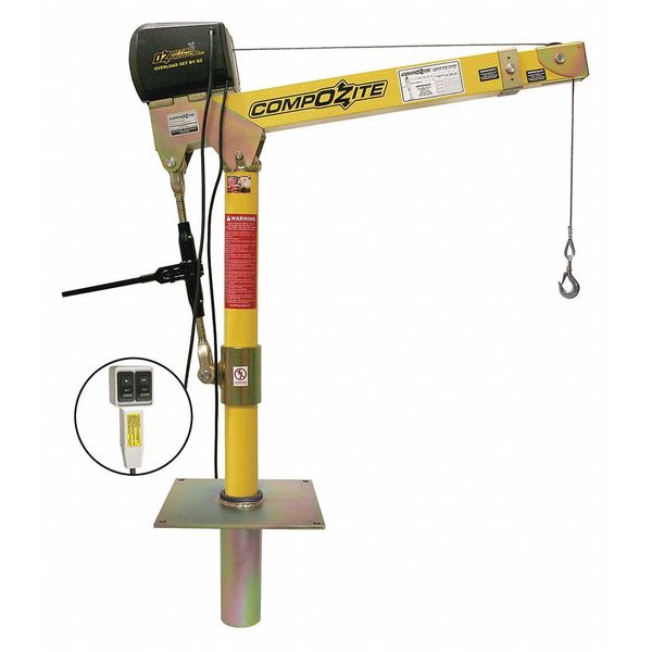 Davit Crane Kit, 22 in to 66 in Reach, 0 in to 540 in Lift Range, Yellow