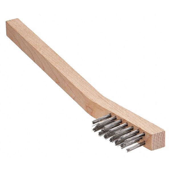 Brush, Welders Scratch, Wood Handle, SS, 6-1/4 in L Handle, 1-1/2 in L Brush, Hardwood