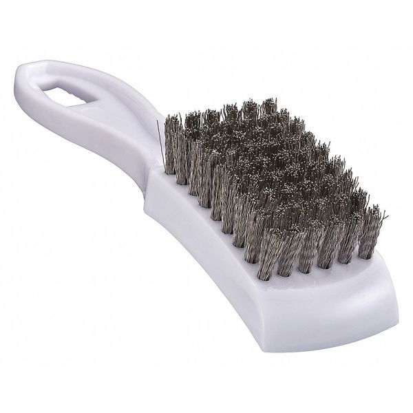 Brush, Stainless, Plastic Handle, 4-3/4 in L Handle, 2-1/2 in L Brush, Plastic