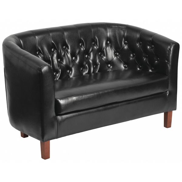 Barrel Loveseat, Black Leather, 49.5
