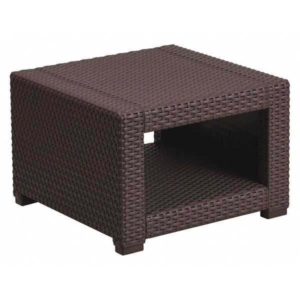 Square End Table, Faux Rattan, Chocolate, 22 W, 22 L, 15.25 H, Resin Top, Chocolate Brown