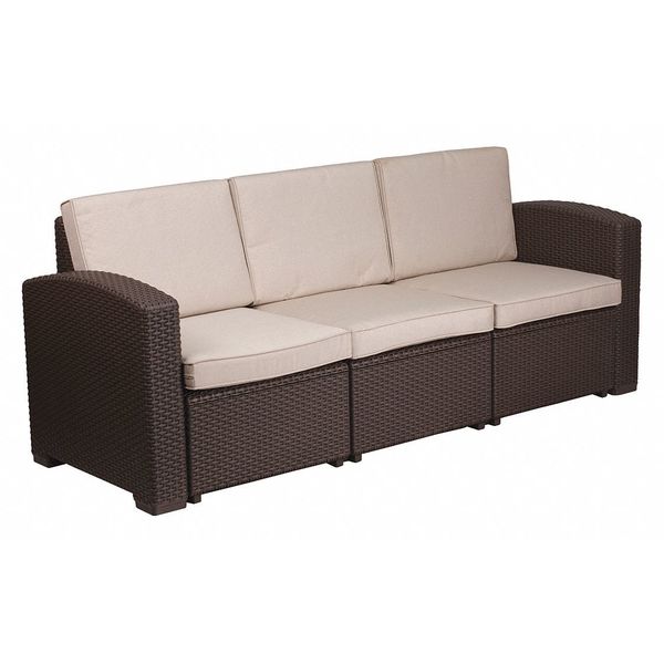 Chocolate Rattan Sofa w/All-Weather Beige Cushions