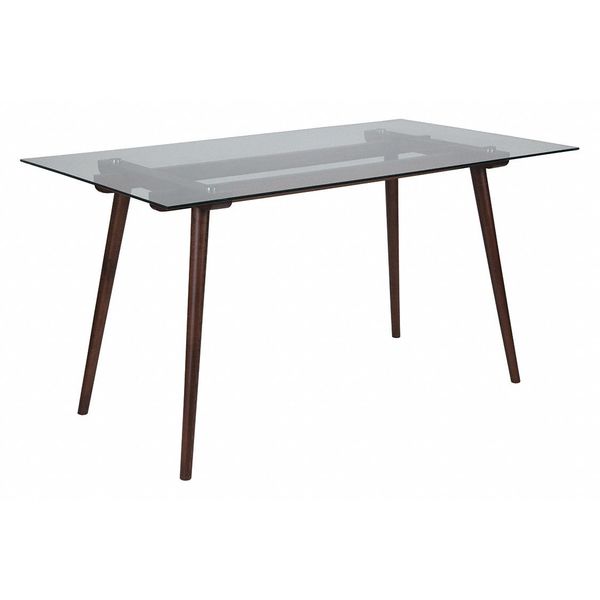 Rectangle Walnut Table, Glass Top, 31.5