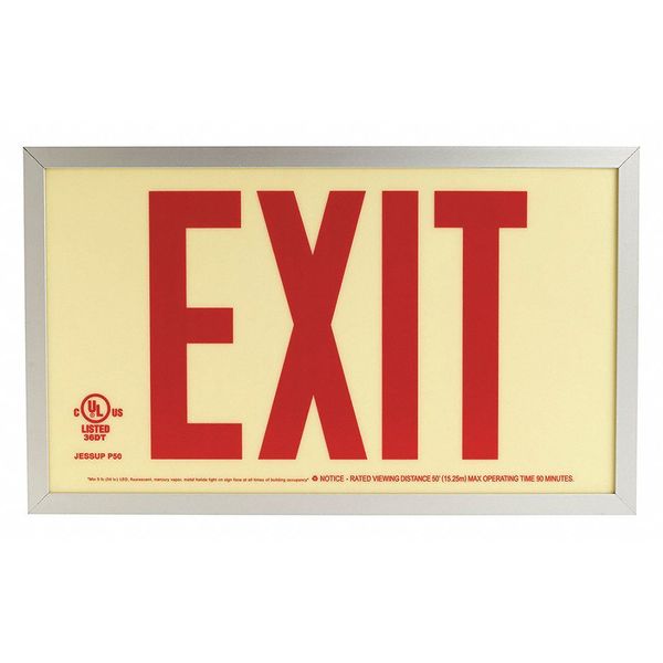 Exit, P50, Red Single w/Aluminum Frame