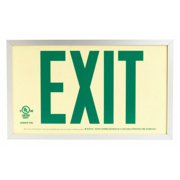 Exit, P50, Green Single w/Aluminum Frame