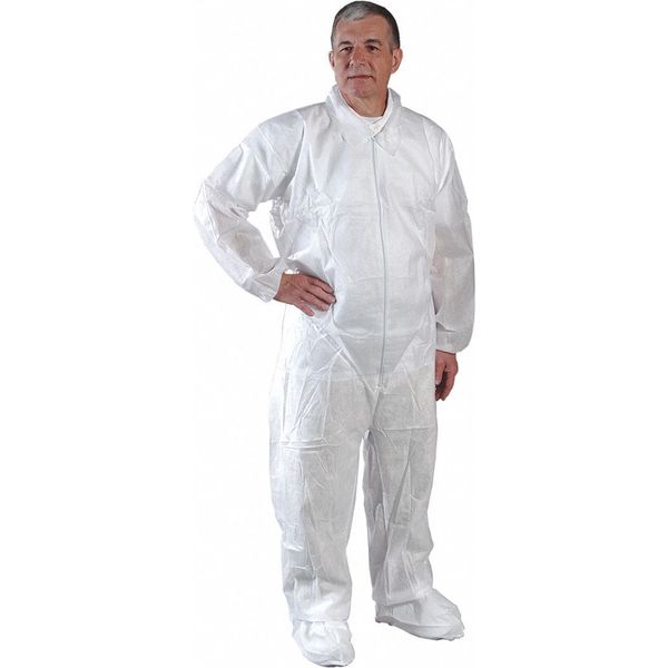 Coverall, Disposable, Boots, M, Package Quantity 25, L, 25 PK, White, AlphaGuard, Zipper
