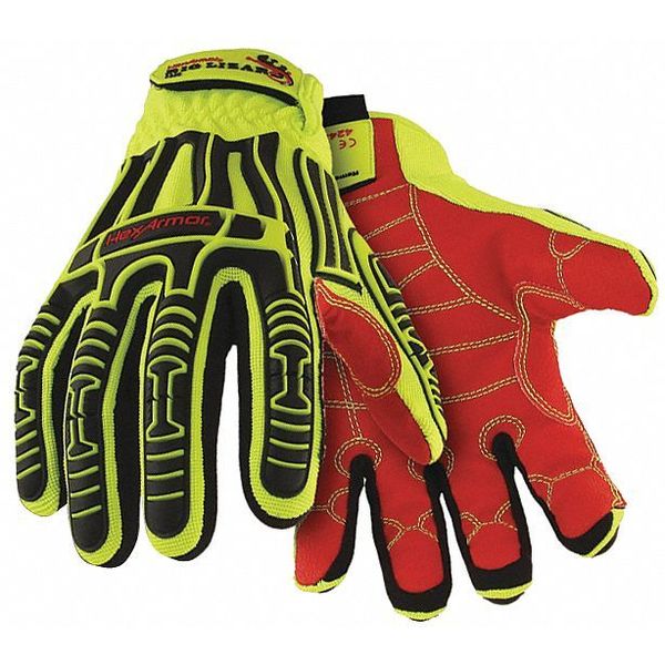 Hi-Vis Cut Resistant Impact Gloves, A3 Cut Level, Uncoated, S, 1 PR