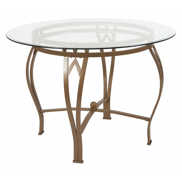 Round Dining Table, Matte Gld Mtl, Rnd Glss, 42