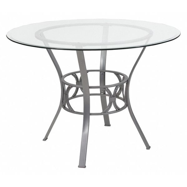 Round Dining Table, Silver Metal, Rnd Glass, 42