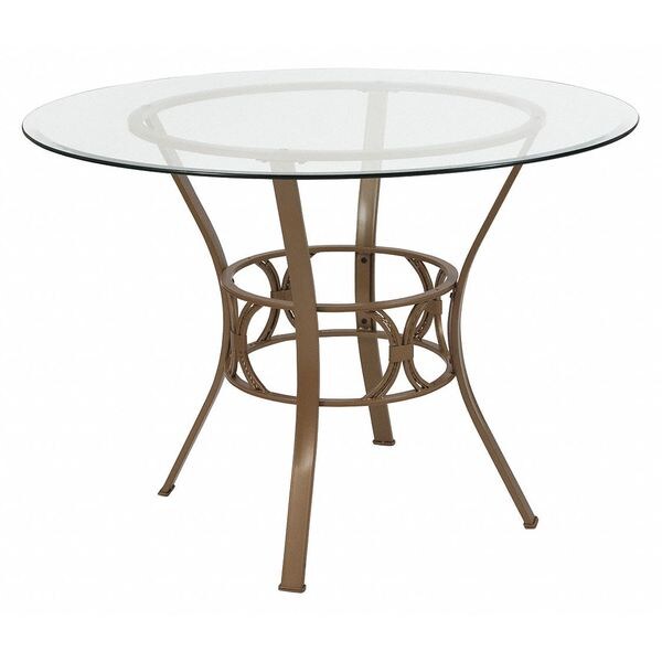 Round Dining Table, Matte Gld Mtl, Rnd Glass, 42