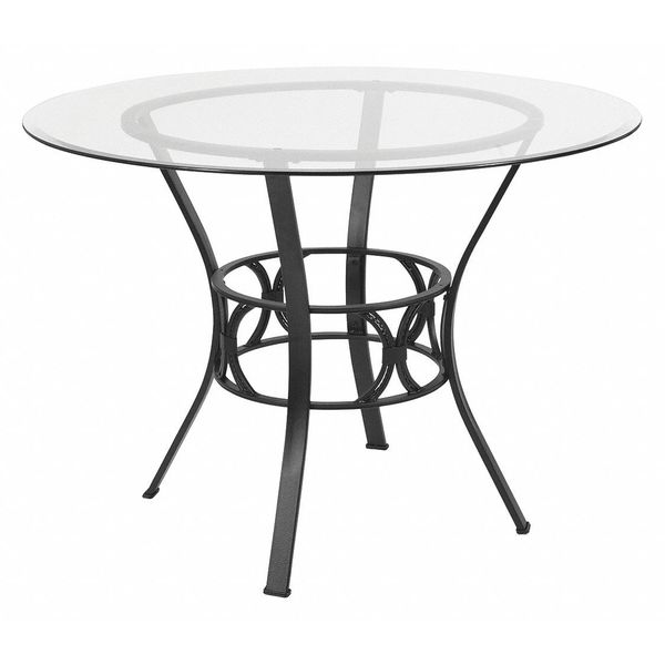 Round Dining Table, Black Metal, Round Glss, 42