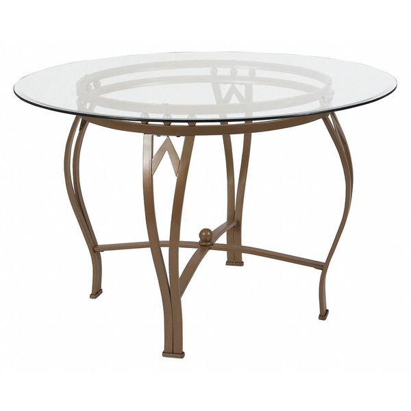 Round Dining Table, Matte Gld Mtl, Rnd Glss, 45