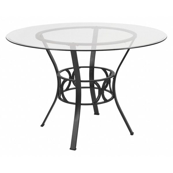 Round Dining Table, Black Metal, Round Glss, 45
