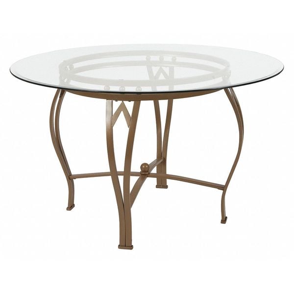 Round Dining Table, Matte Gld Mtl, Rnd Glss, 48