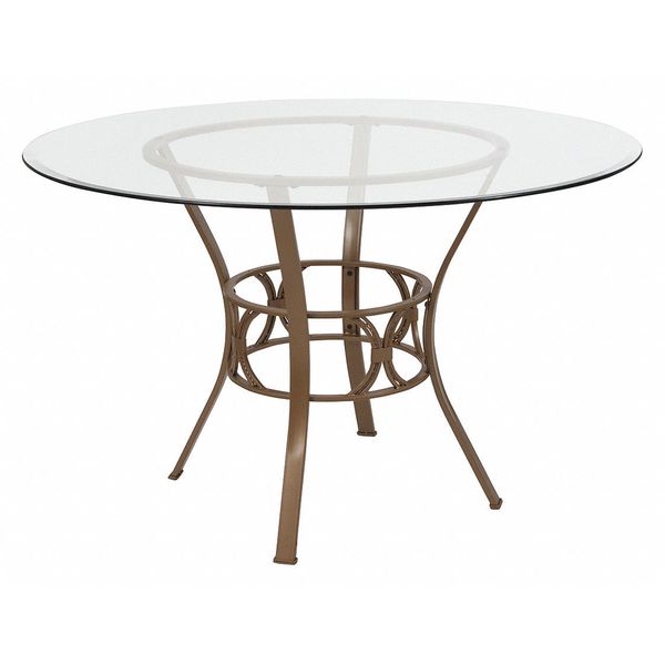 Round Dining Table, Matte Gld Mtl, Rnd Glass, 48