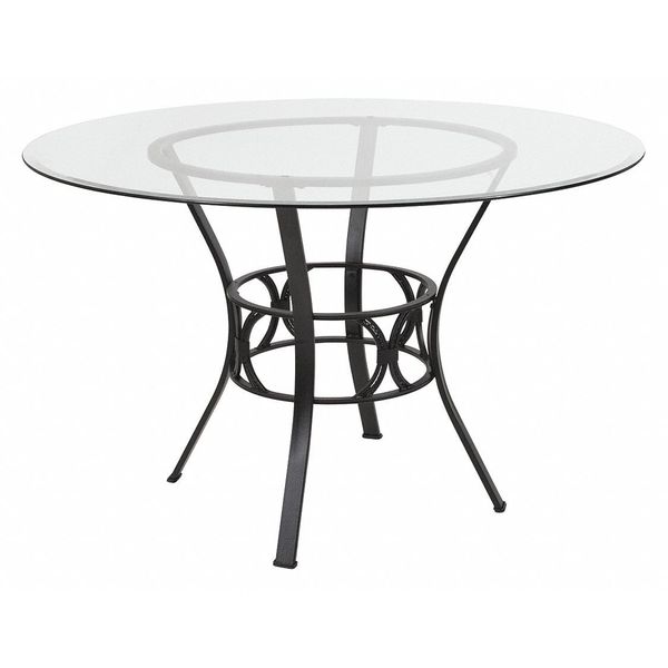 Round Dining Table, Black Metal, Round Glss, 48
