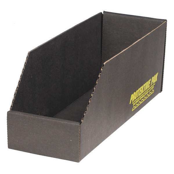 Corrugated Shelf Bin, Black, Cardboard, 18 in L x 8 in W x 4 1/2 in H