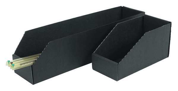 Corrugated Shelf Bin, Black, Cardboard, 18 in L x 8 in W x 4 1/2 in H