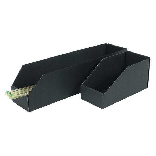 Corrugated Shelf Bin, Black, Cardboard, 18 in L x 12 in W x 4 1/2 in H