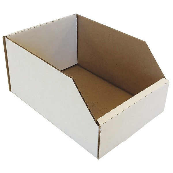 Corrugated Shelf Bin, White, Cardboard, 6 in L x 4 in W x 3 in H