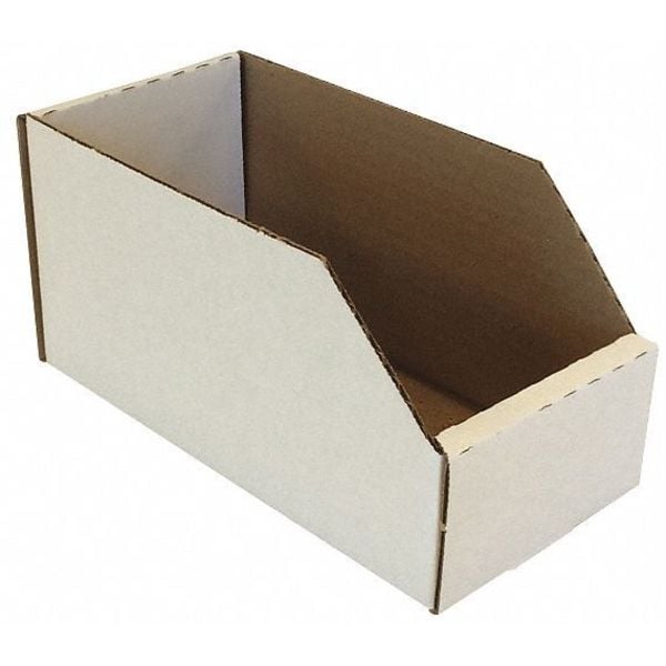 Corrugated Shelf Bin, White, Cardboard, 9 in L x 4 in W x 4 1/2 in H